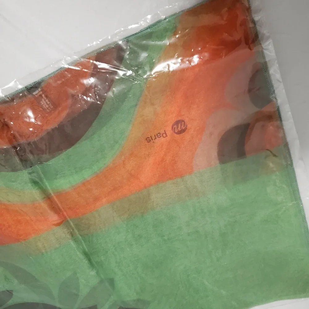 M Paris Silk Scarf Made in France Green Orange Floral Abstract Square Scarf
